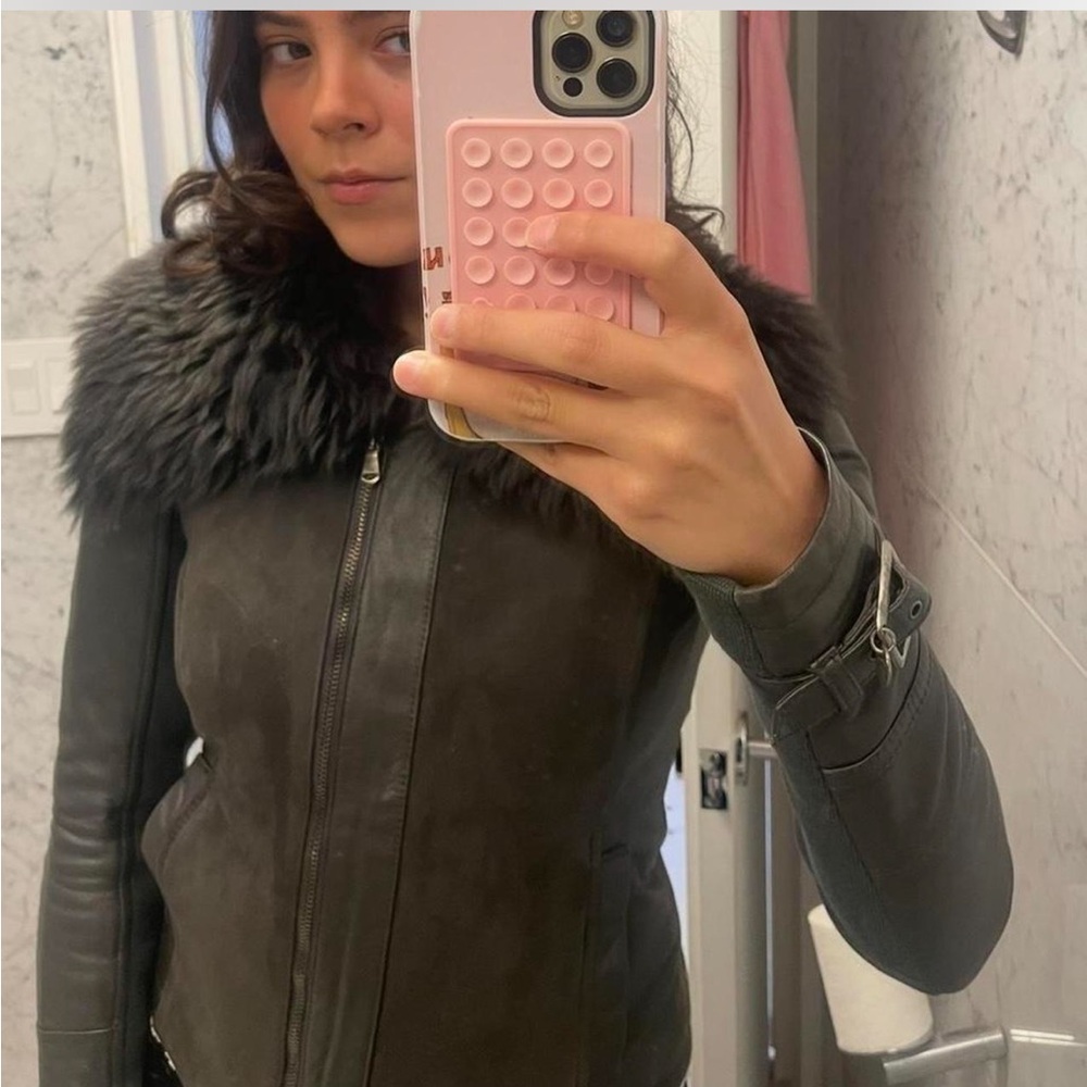 Patrizia Pepe Firenze Genuine Leather and Wool Jacket IT 40